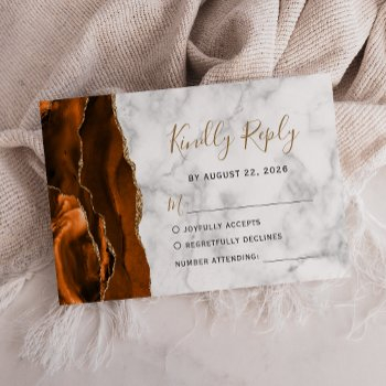 Burnt Orange Gold Agate Marble Wedding RSVP Card