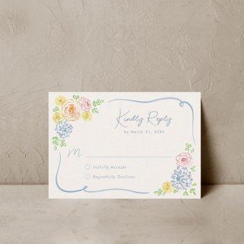Whimsical Floral Hand Drawn Pastel Wedding RSVP Card