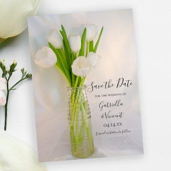 White Tulip in Milk Bottle  Save the Date